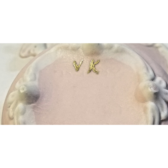 Antique Pink Porcelain Button Trinket Vanity Dresser Box V.K. Germany - Picture 7 of 8